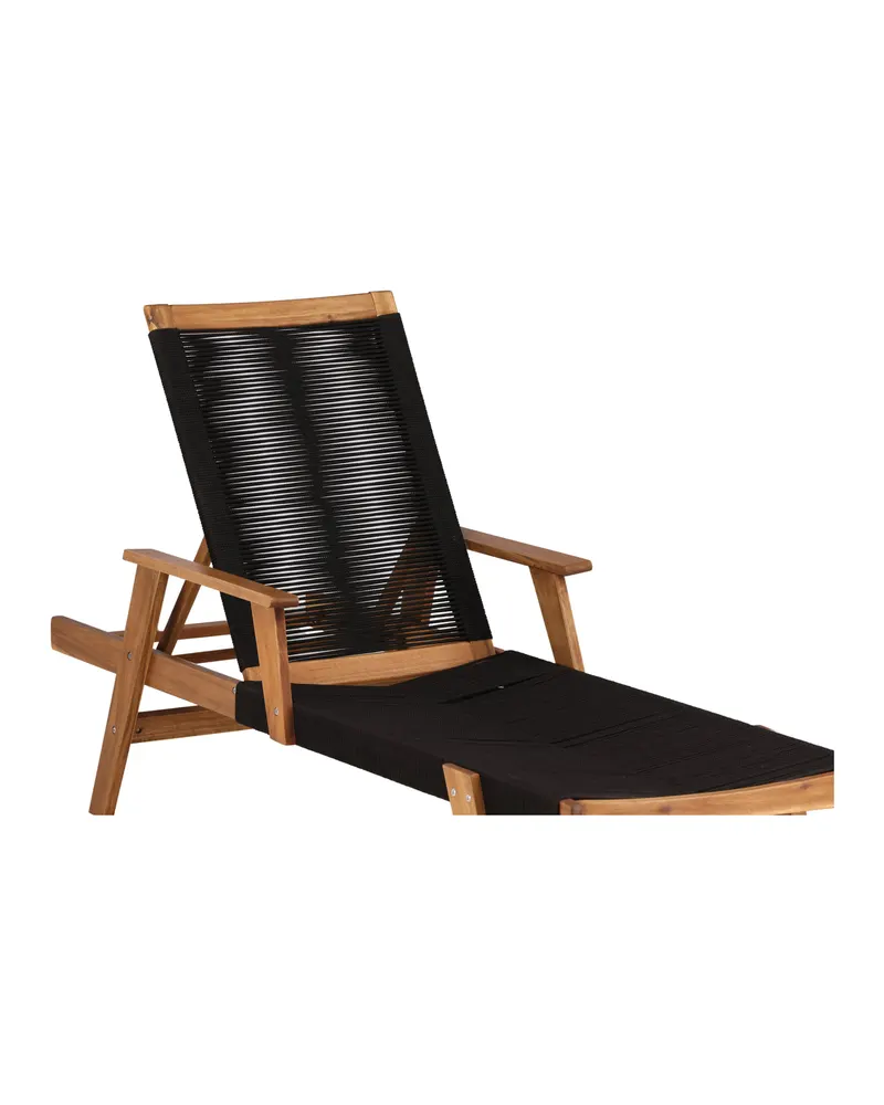 Little John Sonnenliege aus Akazie mit Seilbespannung in Schwarz, Gestell Natur, Polyester, Ansicht 17