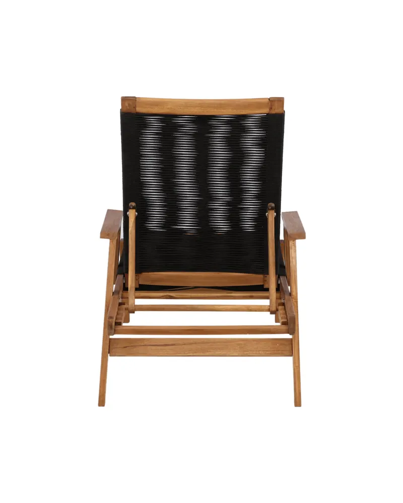 Little John Sonnenliege aus Akazie mit Seilbespannung in Schwarz, Gestell Natur, Polyester, Ansicht 7