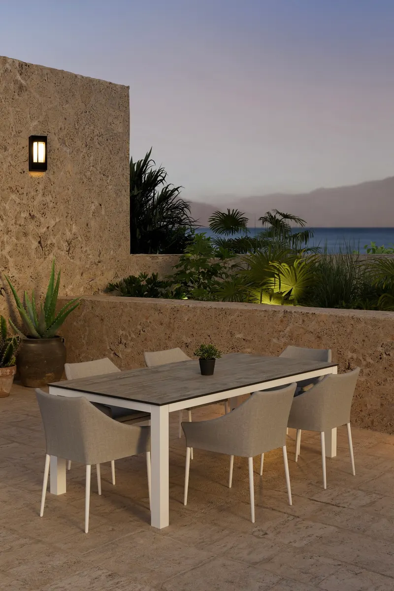 Llama & Spoga Gartenmöbel Set mit HPL-Tisch und 6 Armlehnstühlen, im Wohnraum, Ansicht 1