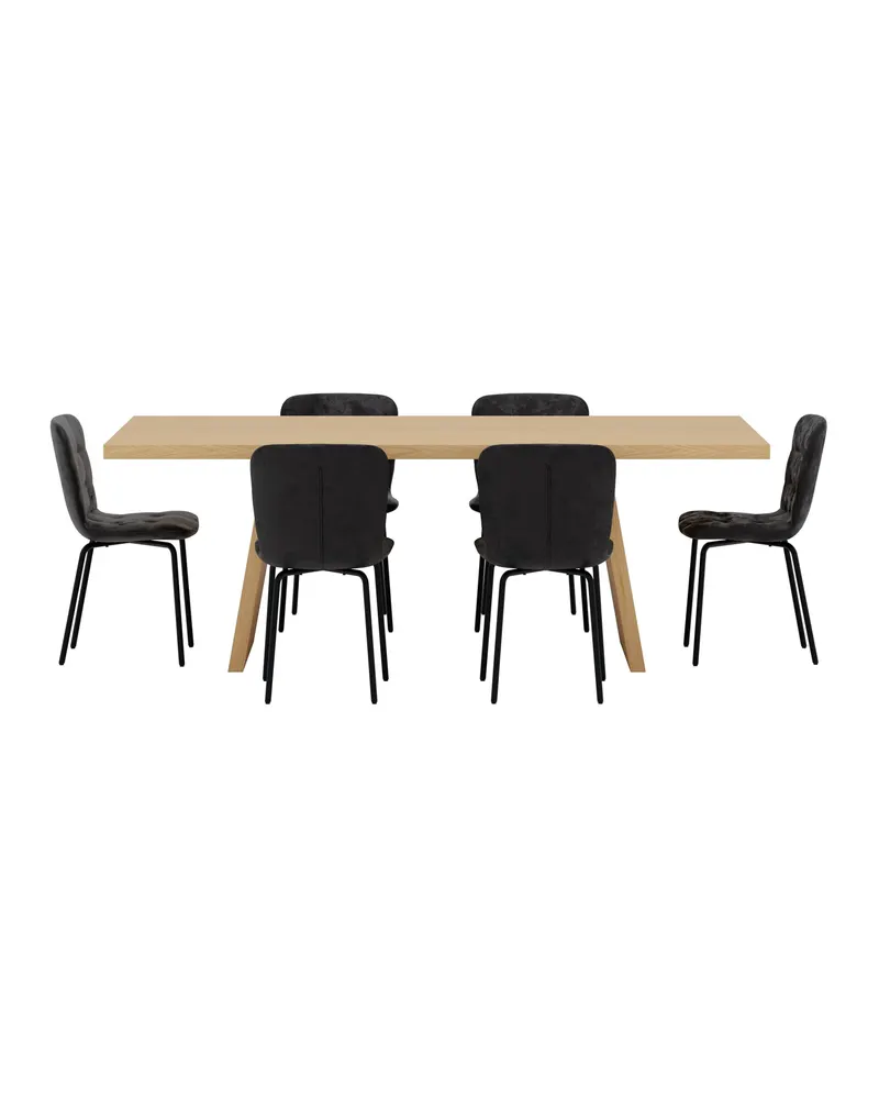Logga & Punsch Esstisch mit Stühlen: schwarzer Samt mit Lehnennaht, Natur, Schwarz