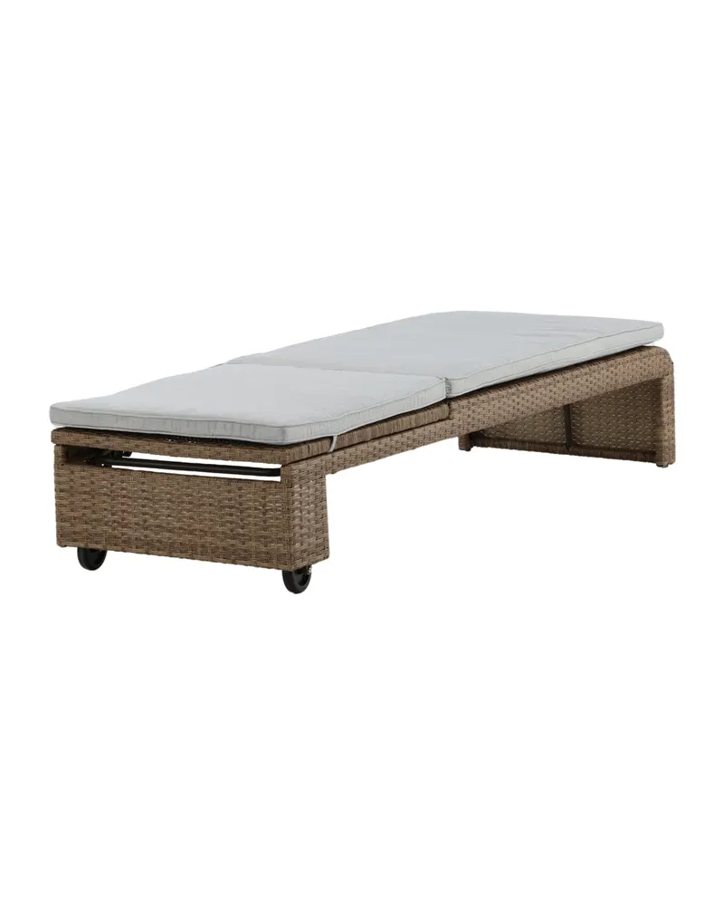 London Sonnenliege aus Geflecht mit Auflage in Beige, Gestell Natur, Ansicht 2