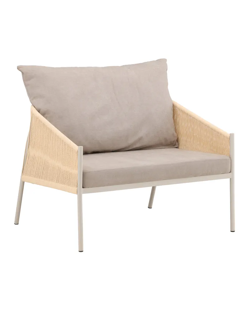 Louie Sessel mit breitem Sitz und Geflecht an den Seiten, Beige