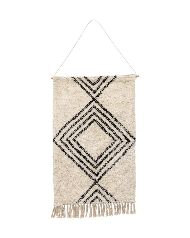 Love Wandbehang mit schwarzem Rautenmuster auf Cremeweiß