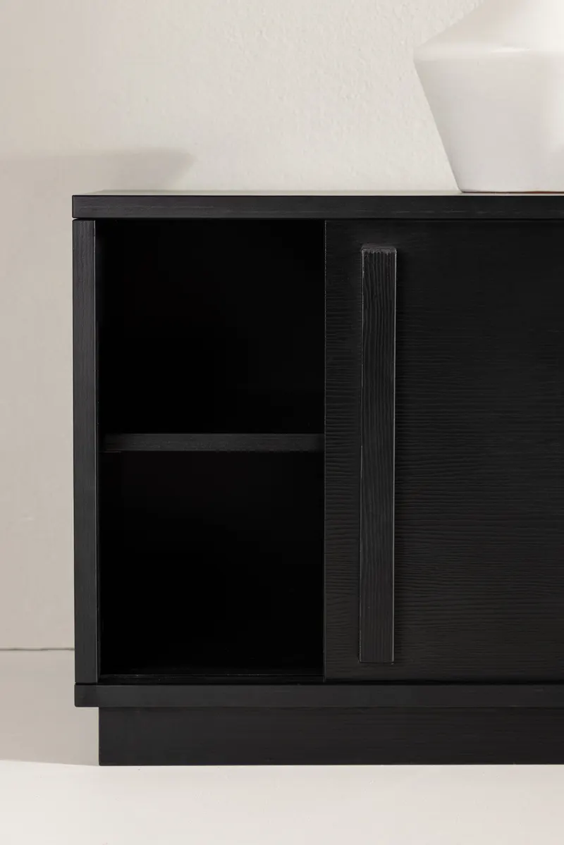 Lugo TV-Board mit Lamellengitter in Schwarz, im Wohnraum, Ansicht 4