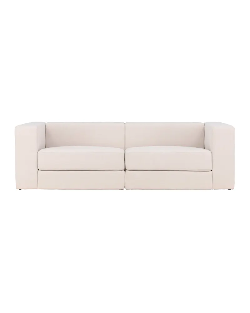 Lumi 3-Sitzer Sofa in Leinenoptik, ohne sichtbare Beine, Weiß, Gestell Schwarz