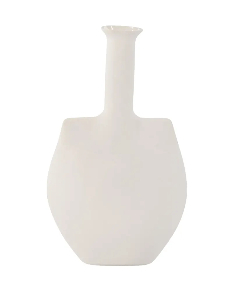Madison Vase mit langem Hals, flach, in Cremeweiß
