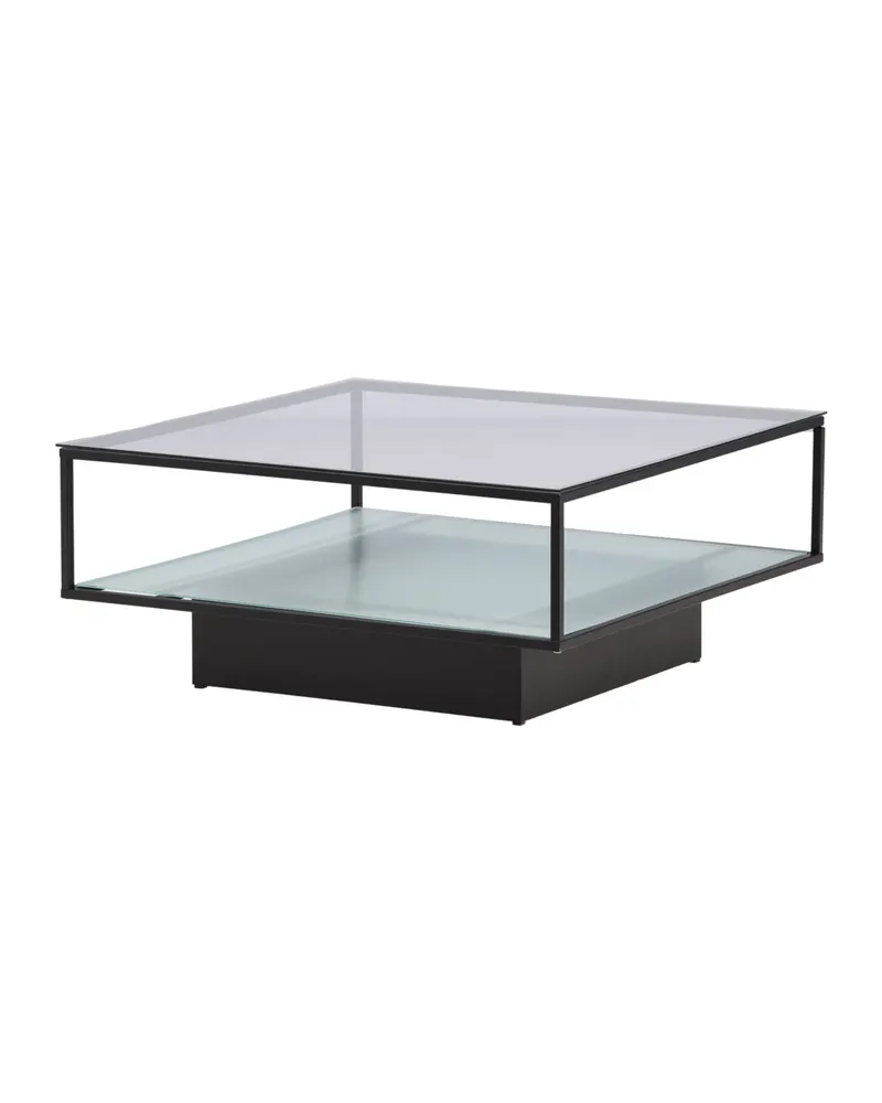 Maglehem Couchtisch aus Glas mit Ablage in 90 × 90 cm, Transparent, Gestell Schwarz, Ansicht 6