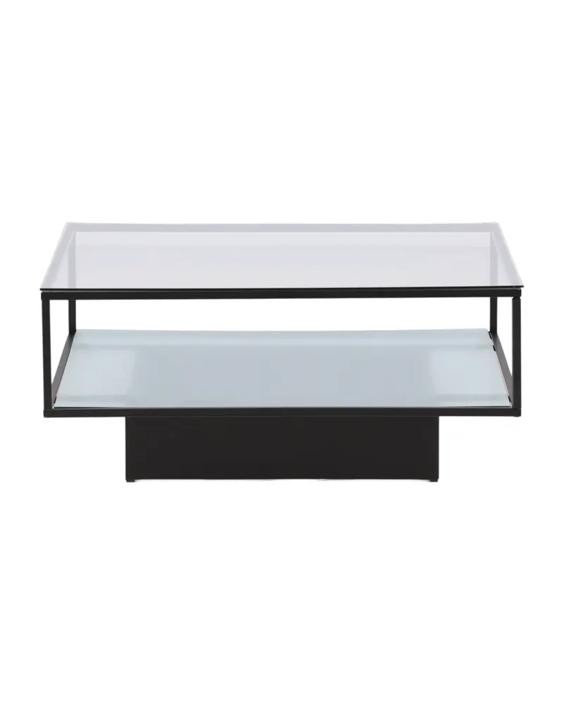Maglehem Couchtisch aus Glas mit Ablage in 90 × 90 cm, Transparent, Gestell Schwarz, Ansicht 8