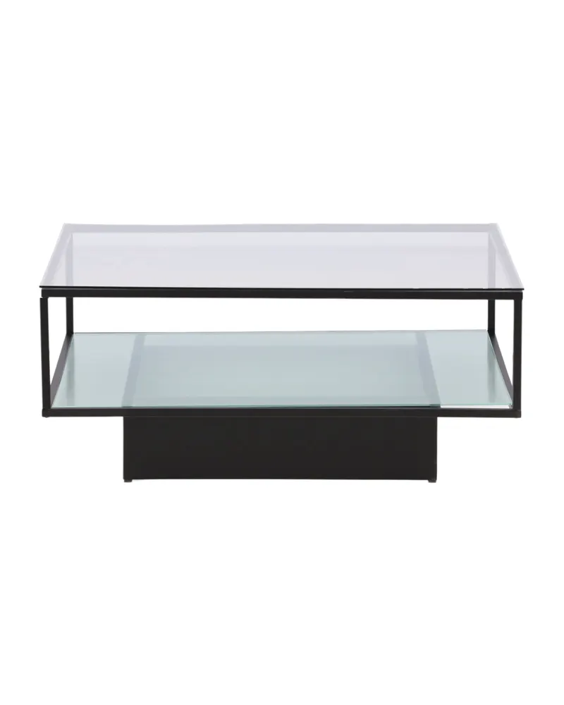 Maglehem Couchtisch aus Glas mit Ablage in 90 × 90 cm, Transparent, Gestell Schwarz, Ansicht 11
