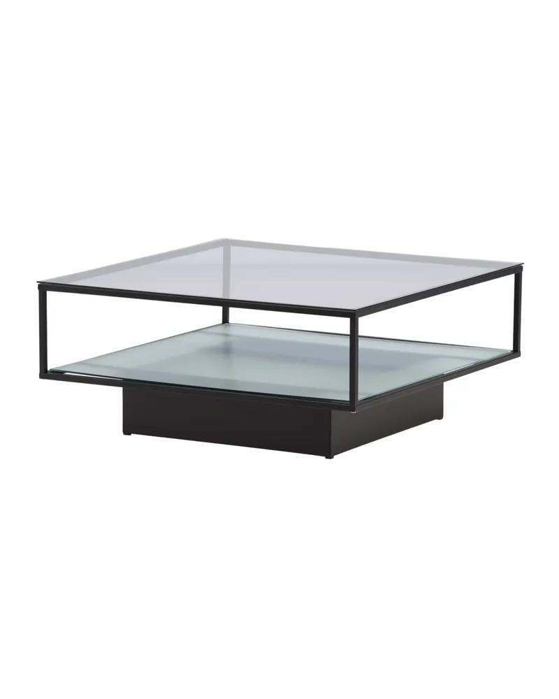 Maglehem Couchtisch aus Glas mit Ablage in 90 × 90 cm, Transparent, Gestell Schwarz, Ansicht 2