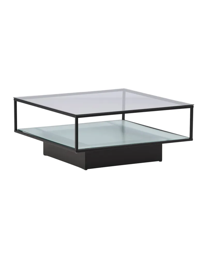 Maglehem Couchtisch aus Glas mit Ablage in 90 × 90 cm, Transparent, Gestell Schwarz, Ansicht 3