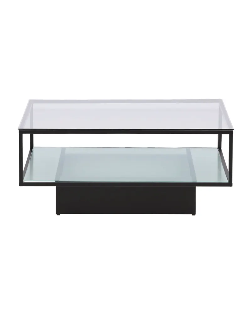 Maglehem Couchtisch aus Glas mit Ablage in 90 × 90 cm, Transparent, Gestell Schwarz, Ansicht 5
