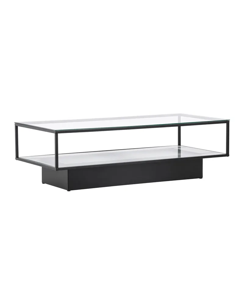 Maglehem Couchtisch aus Glas mit Ablage in 130 × 60 cm, Klar, Gestell Schwarz, Ansicht 2