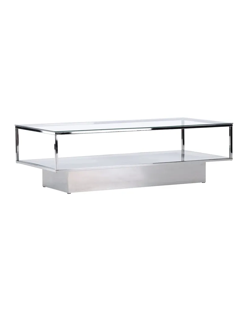 Maglehem Couchtisch aus Glas mit Ablage in 130 × 60 cm, Transparent, Gestell Silber, Ansicht 2