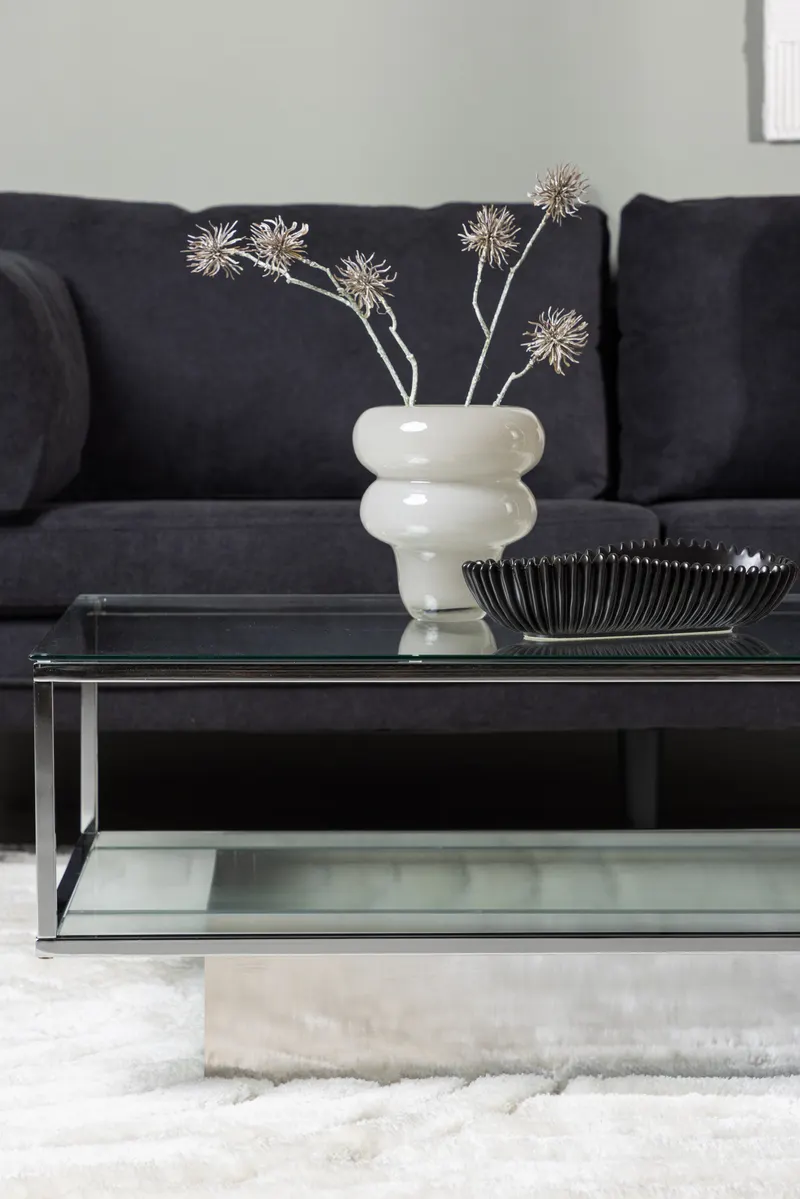 Maglehem Couchtisch aus Glas mit Ablage in 130 × 60 cm, Transparent, Gestell Silber, im Wohnraum, Ansicht 2