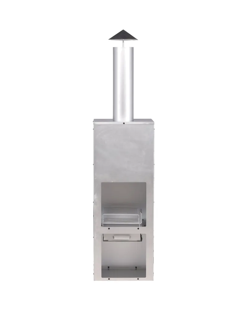 Makarima Feuerstelle mit Kaminrohr und Holzfach, 199 cm hoch