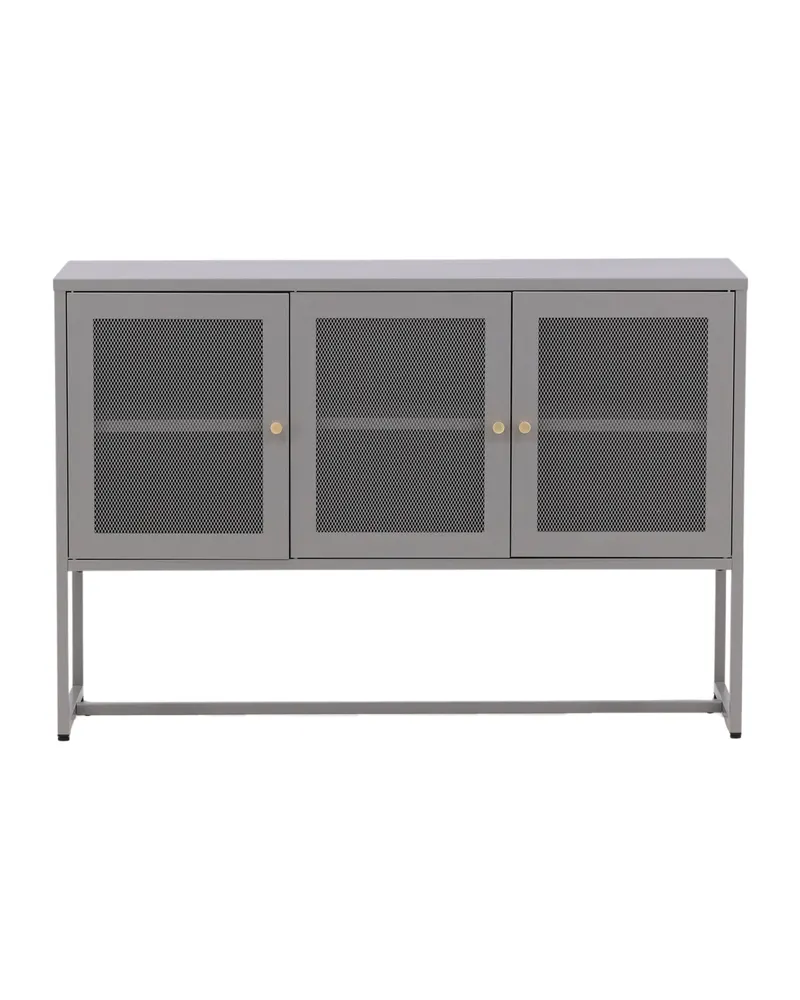 Malla Sideboard aus Stahl mit Gittertüren im Industrial-Stil, Hellgrau