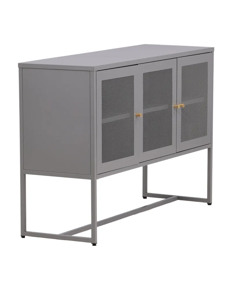 Malla Sideboard aus Stahl mit Gittertüren in Hellgrau, Ansicht 3