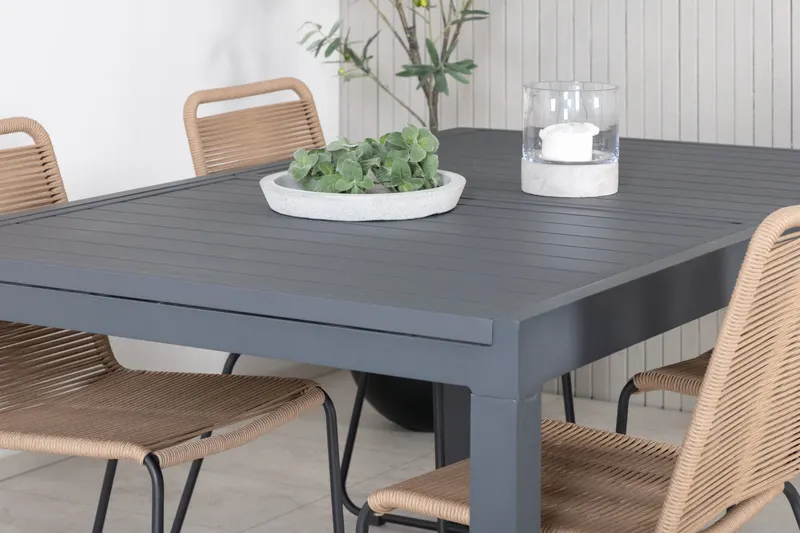 Marbella & Lindos Gartenmöbel Set mit ausziehbarem Tisch und 4 Seilstühlen in Braun, Gestell Schwarz, im Wohnraum, Ansicht 3