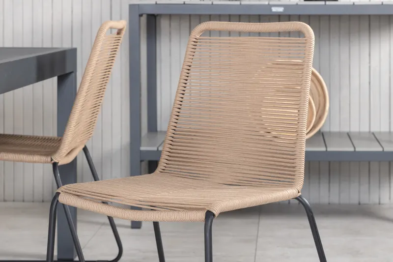 Marbella & Lindos Gartenmöbel Set mit ausziehbarem Tisch und 4 Seilstühlen in Braun, Gestell Schwarz, im Wohnraum, Ansicht 4