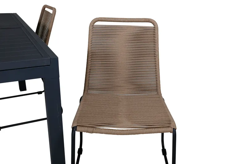 Marbella & Lindos Gartenmöbel Set mit ausziehbarem Tisch und 4 Seilstühlen in Braun, Gestell Schwarz, Ansicht 3