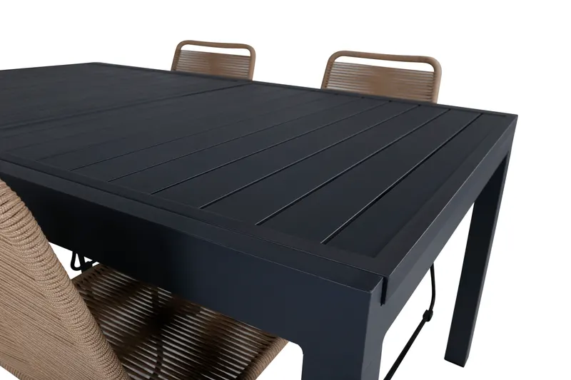Marbella & Lindos Gartenmöbel Set mit ausziehbarem Tisch und 4 Seilstühlen in Braun, Gestell Schwarz, Ansicht 4
