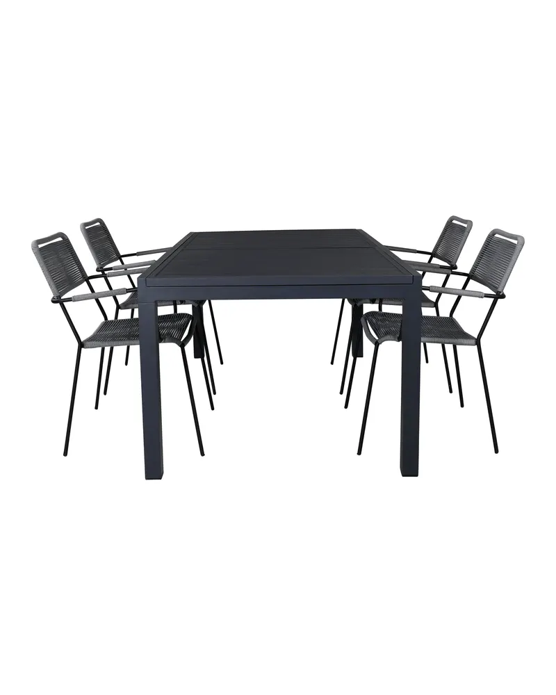 Marbella & Lindos Gartenmöbel Set mit ausziehbarem Tisch und 4 Seilstühlen in Grau, Gestell Schwarz, Ansicht 1