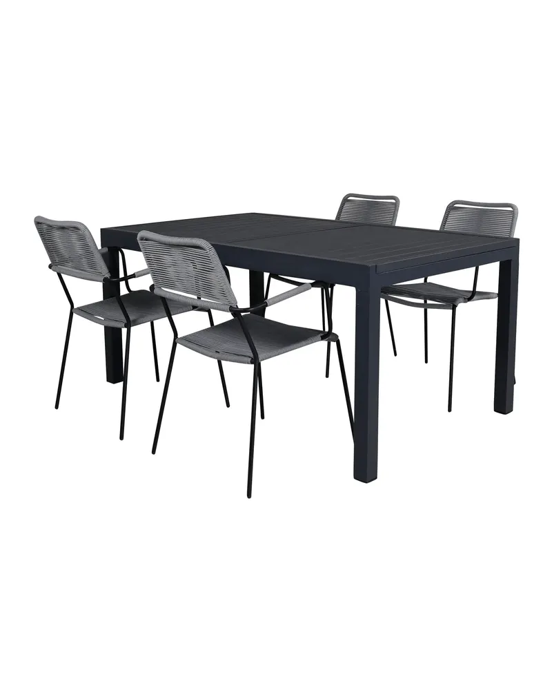 Marbella & Lindos Gartenmöbel Set mit ausziehbarem Tisch und 4 Seilstühlen in Grau, Gestell Schwarz, Ansicht 2