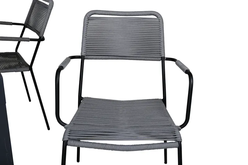 Marbella & Lindos Gartenmöbel Set mit ausziehbarem Tisch und 4 Seilstühlen in Grau, Gestell Schwarz, Ansicht 3
