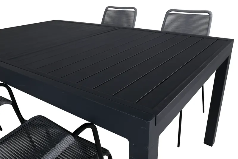 Marbella & Lindos Gartenmöbel Set mit ausziehbarem Tisch und 4 Seilstühlen in Grau, Gestell Schwarz, Ansicht 4