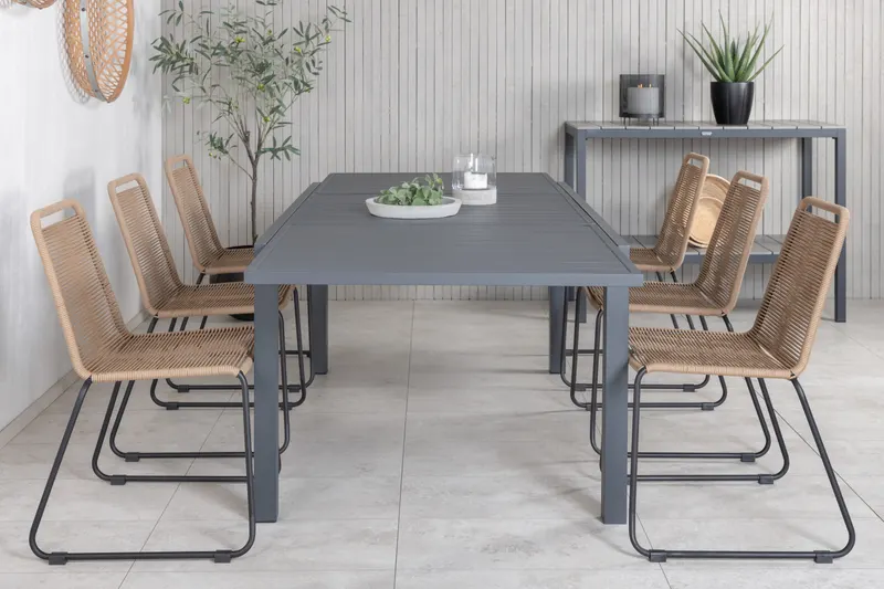 Marbella & Lindos Gartenmöbel Set mit ausziehbarem Tisch und 6 Seilstühlen auf Kufen, im Wohnraum, Ansicht 1