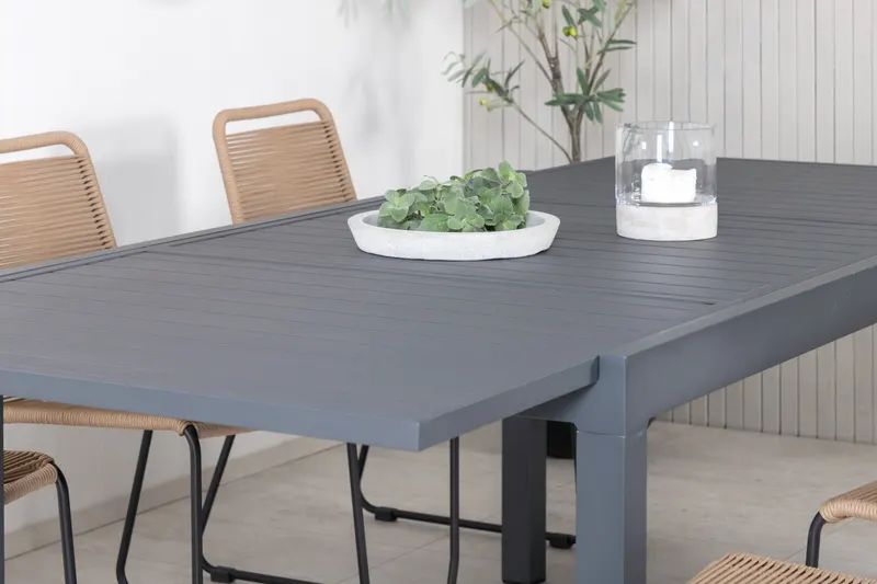 Marbella & Lindos Gartenmöbel Set mit ausziehbarem Tisch und 6 Seilstühlen auf Kufen, im Wohnraum, Ansicht 3