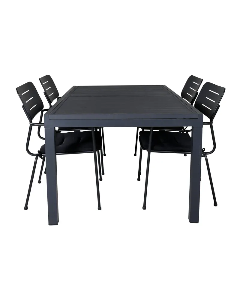Marbella & Nicke Gartenmöbel Set mit ausziehbarem Tisch und 4 Armlehnstühlen in Schwarz, Ansicht 4