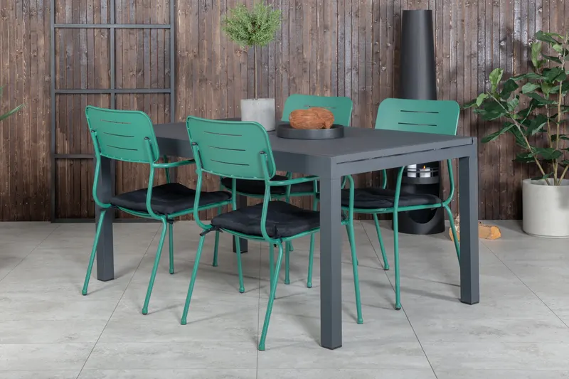 Marbella & Nicke Gartenmöbel Set mit ausziehbarem Tisch und 4 Armlehnstühlen in Grün, im Wohnraum, Ansicht 1