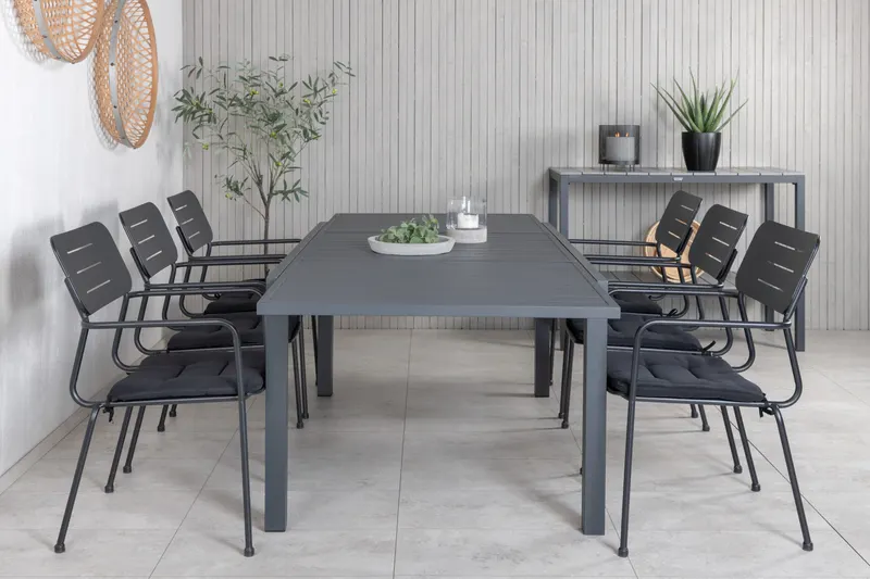 Marbella & Nicke Gartenmöbel-Set mit ausziehbarem Tisch und 6 Stühlen in Schwarz, im Wohnraum, Ansicht 1