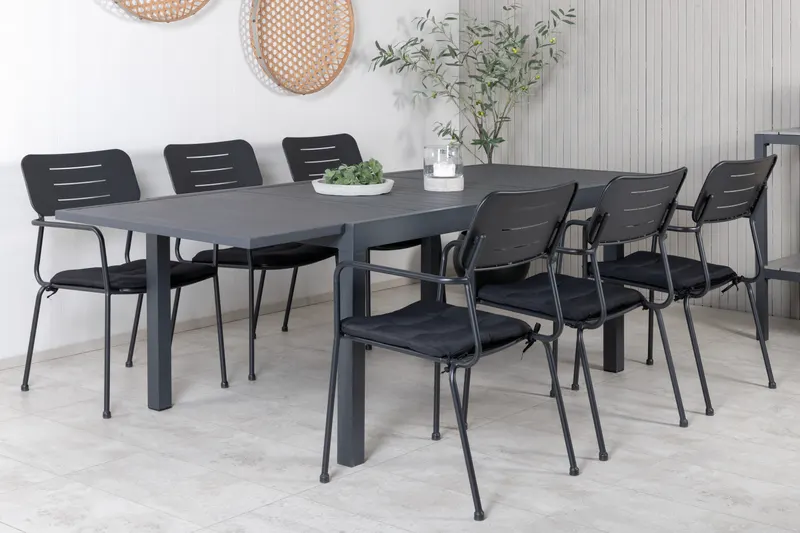 Marbella & Nicke Gartenmöbel-Set mit ausziehbarem Tisch und 6 Stühlen in Schwarz, im Wohnraum, Ansicht 2