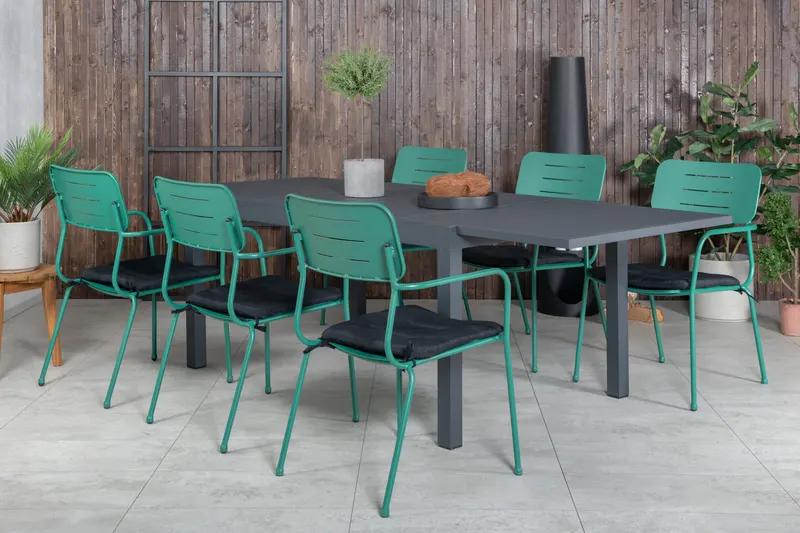 Marbella & Nicke Gartenmöbel-Set mit ausziehbarem Tisch und 6 Stühlen in Grün, im Wohnraum, Ansicht 1
