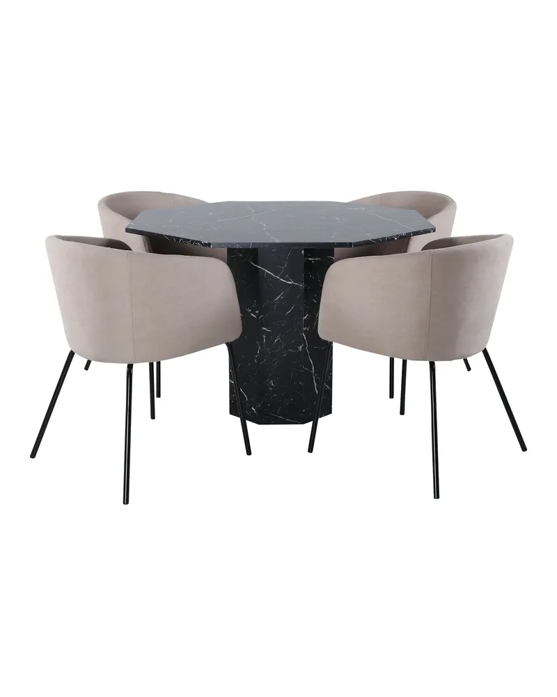 Marbs & Berit Esstisch mit Stühlen: Marmoroptik, Ø 110 cm