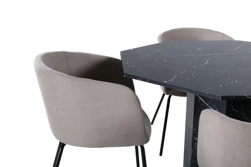 Marbs & Berit Essgruppe mit Esstisch in Marmoroptik und 4 Polsterstühlen in Beige, Gestell Schwarz, Ansicht 2