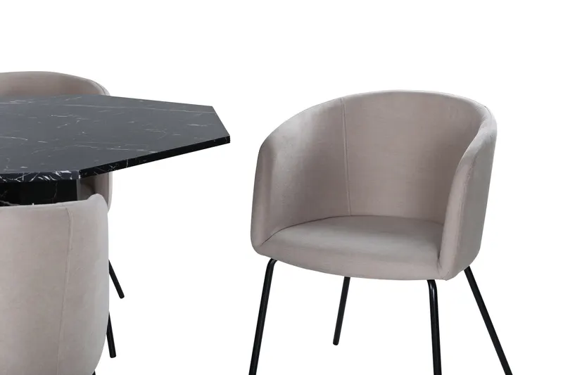 Marbs & Berit Essgruppe mit Esstisch in Marmoroptik und 4 Polsterstühlen in Beige, Gestell Schwarz, Ansicht 4