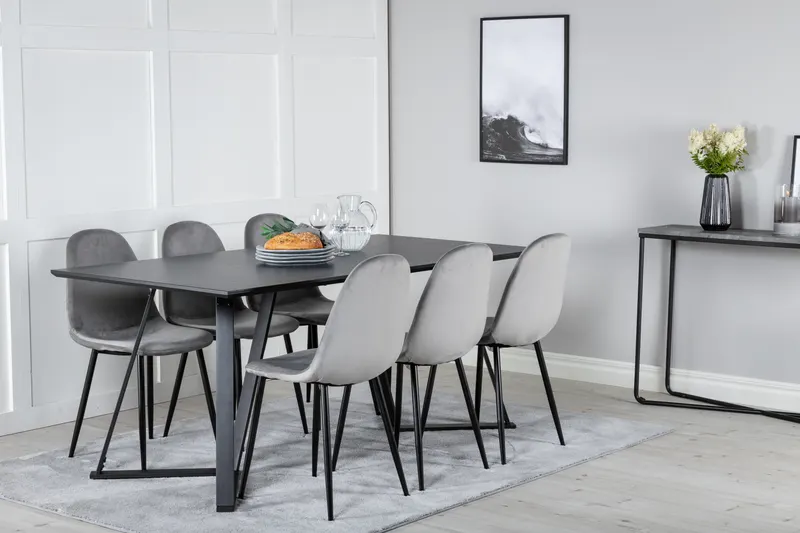 Marina & Polar Essgruppe mit Esstisch und 6 Stühlen in Schwarz, Grau, Gestell Schwarz, im Wohnraum, Ansicht 2