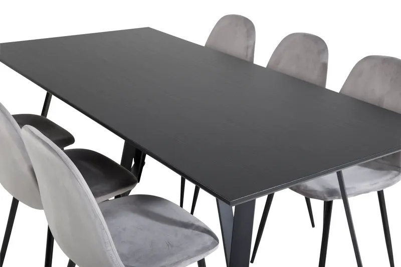 Marina & Polar Essgruppe mit Esstisch und 6 Stühlen in Schwarz, Grau, Gestell Schwarz, Ansicht 4