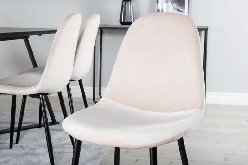 Marina & Polar Essgruppe mit Esstisch und 6 Stühlen in Schwarz, Beige, Gestell Schwarz, im Wohnraum, Ansicht 3