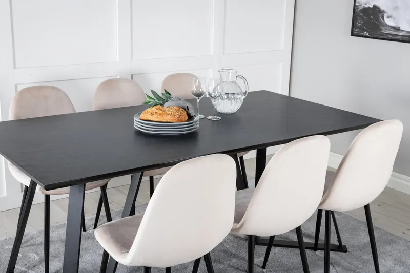 Marina & Polar Essgruppe mit Esstisch und 6 Stühlen in Schwarz, Beige, Gestell Schwarz, im Wohnraum, Ansicht 4