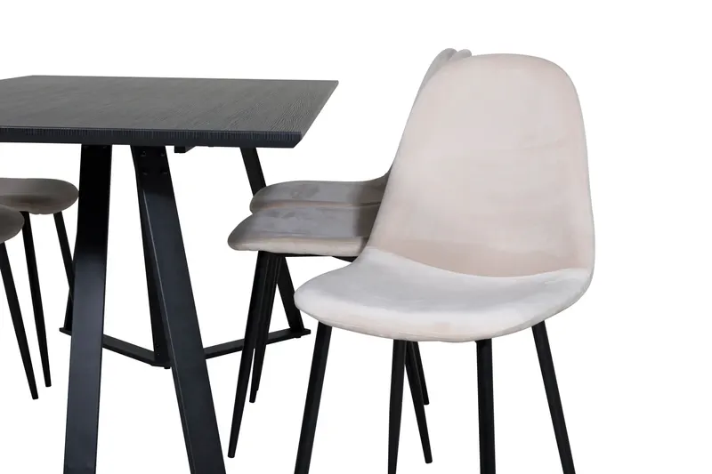 Marina & Polar Essgruppe mit Esstisch und 6 Stühlen in Schwarz, Beige, Gestell Schwarz, Ansicht 3