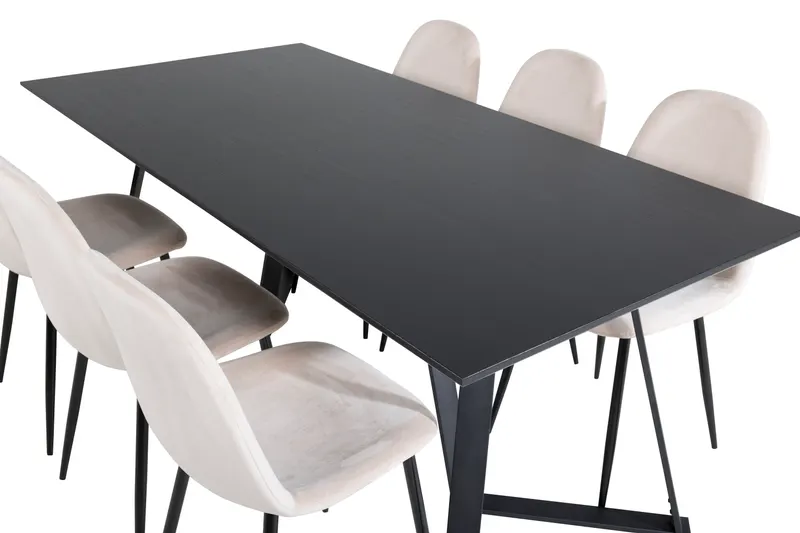 Marina & Polar Essgruppe mit Esstisch und 6 Stühlen in Schwarz, Beige, Gestell Schwarz, Ansicht 4