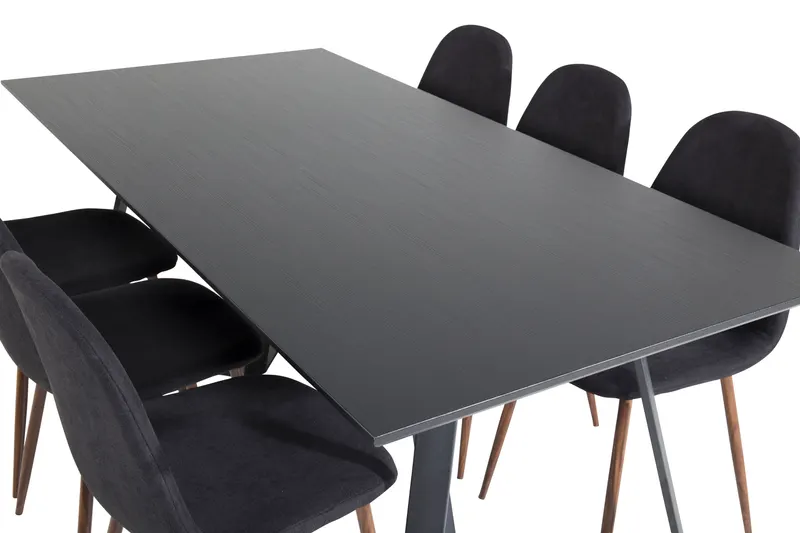 Marina & Polar Essgruppe mit Esstisch und 6 Stühlen in Schwarz, Gestell Walnuss, Ansicht 4