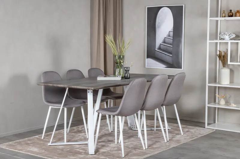 Marina & Polar Essgruppe mit Esstisch und 6 Stühlen in Grau, Gestell Weiß, im Wohnraum, Ansicht 2
