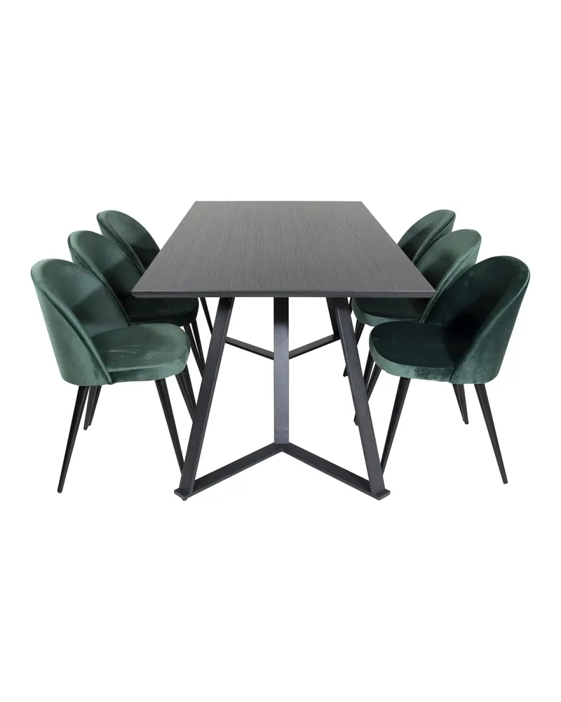 Marina & Velvet Esstisch mit Stühlen: 180 × 90 cm, 6 Polsterstühle