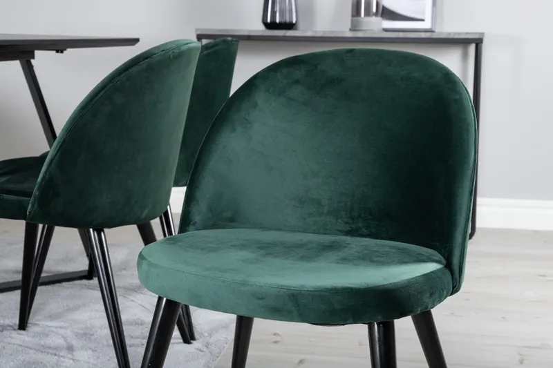 Marina & Velvet Essgruppe mit rechteckigem Esstisch und 6 Polsterstühlen in Schwarz, Grün, Gestell Schwarz, im Wohnraum, Ansicht 3